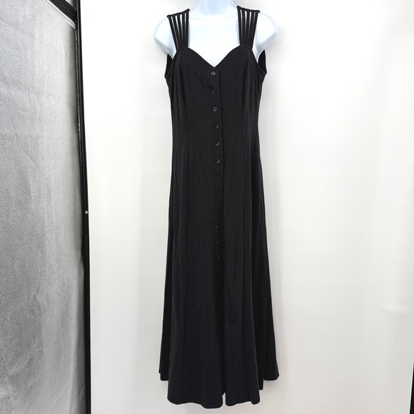 Spiegel Dresses & Skirts - Spiegel Black Maxi Dress Sz 6 Button Front Sleeveless Y2K Goth Classic Preppy